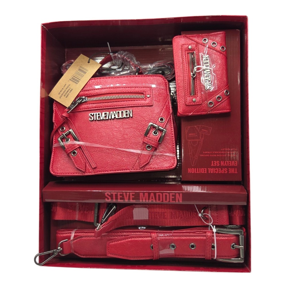 Steve Madden Bag Special Edition‎ Red Evelyn Gift Set Purse 2 Bag Straps Wallet